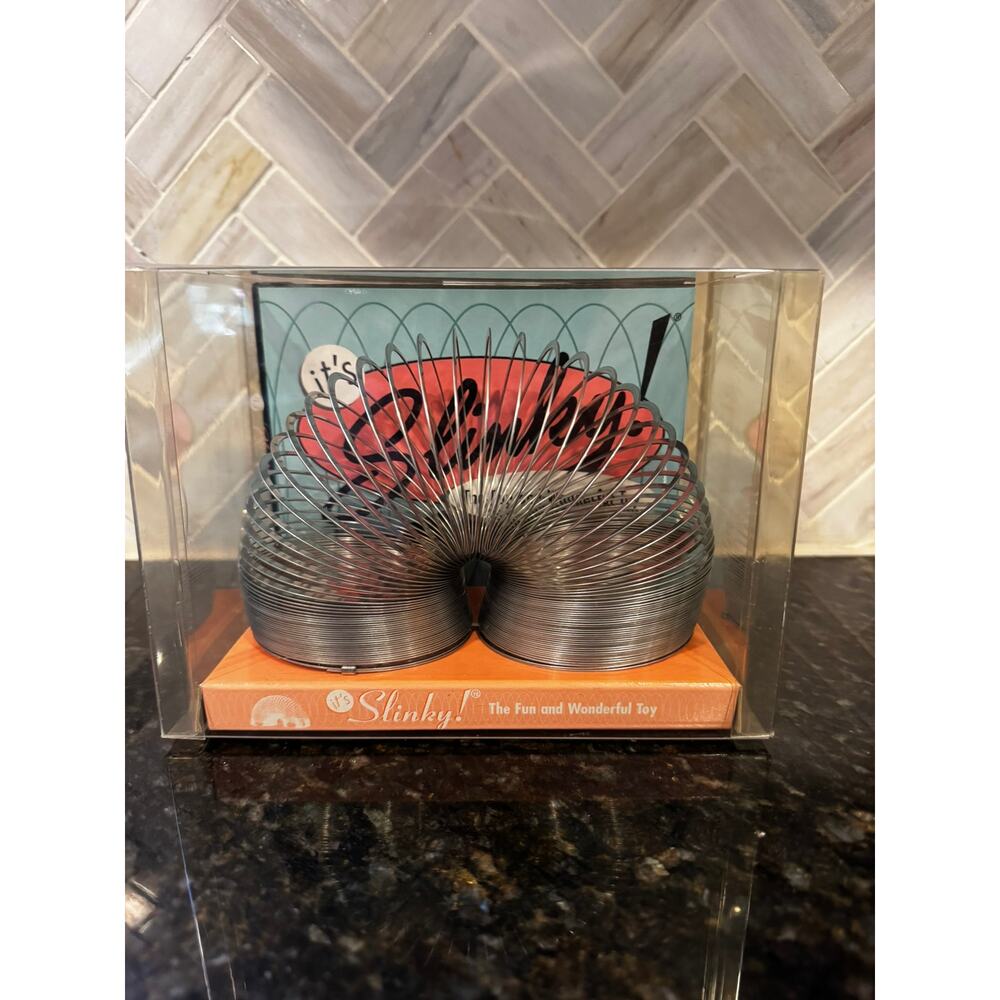 Vintage Original Metal Slinky in Display Box – Classic Toy + Book Set – Sealed